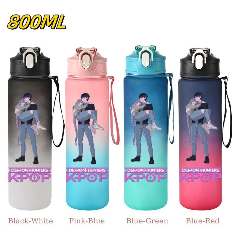 800ML KPop Demon Hunters Gradient Cartoon Pattern Big Capacity Straw Water Cup Outdoor Portable Sports Drink Bottles Travel Mug