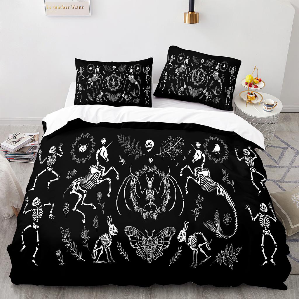 Комплект постельного белья Death Moth Queen Size Gothic Skull Boho, черно-белый декоративный мягкий комплект постельного белья с изображением скелета