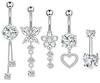 Heart-Shaped 5-Piece Pink Zircon Belly Button Ring Set for Piercings.