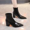 2024 Autumn/Winter New Women's Shoes Korean Fashion Pointed Back Zipper High Heels Short Boots Thick Heels Classic Women's Boots