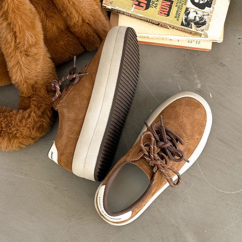 Женские туфли Maillard Frosted Leather Bread: Круглый носок, двойная шнуровка, спортивная повседневная обувь на толстой подошве, осень 2024 г.