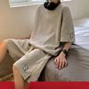 Summer Men's Tracksuit Waffle Fabric Breathable Casual T-Shirt and Shorts Fashion Half Sleeve Two Piece Set for Unisex