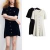 Spring New Women Clothes French Style Graceful Knitted Short Sleeve Round Neck Button Sweater Dress 1229076
