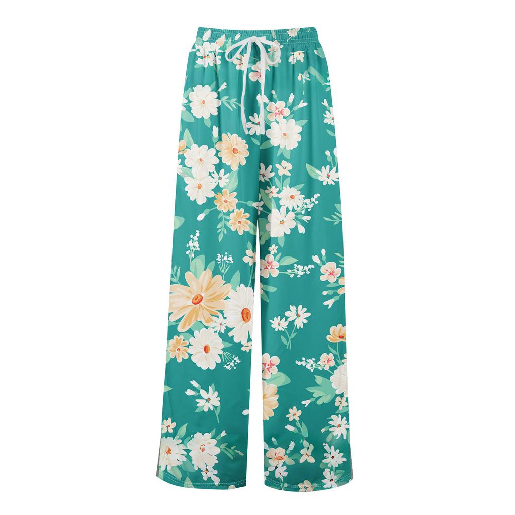 Женские летние брюки-палаццо в стиле бохо с высокой талией, широкие повседневные брюки с цветочным принтом и карманами