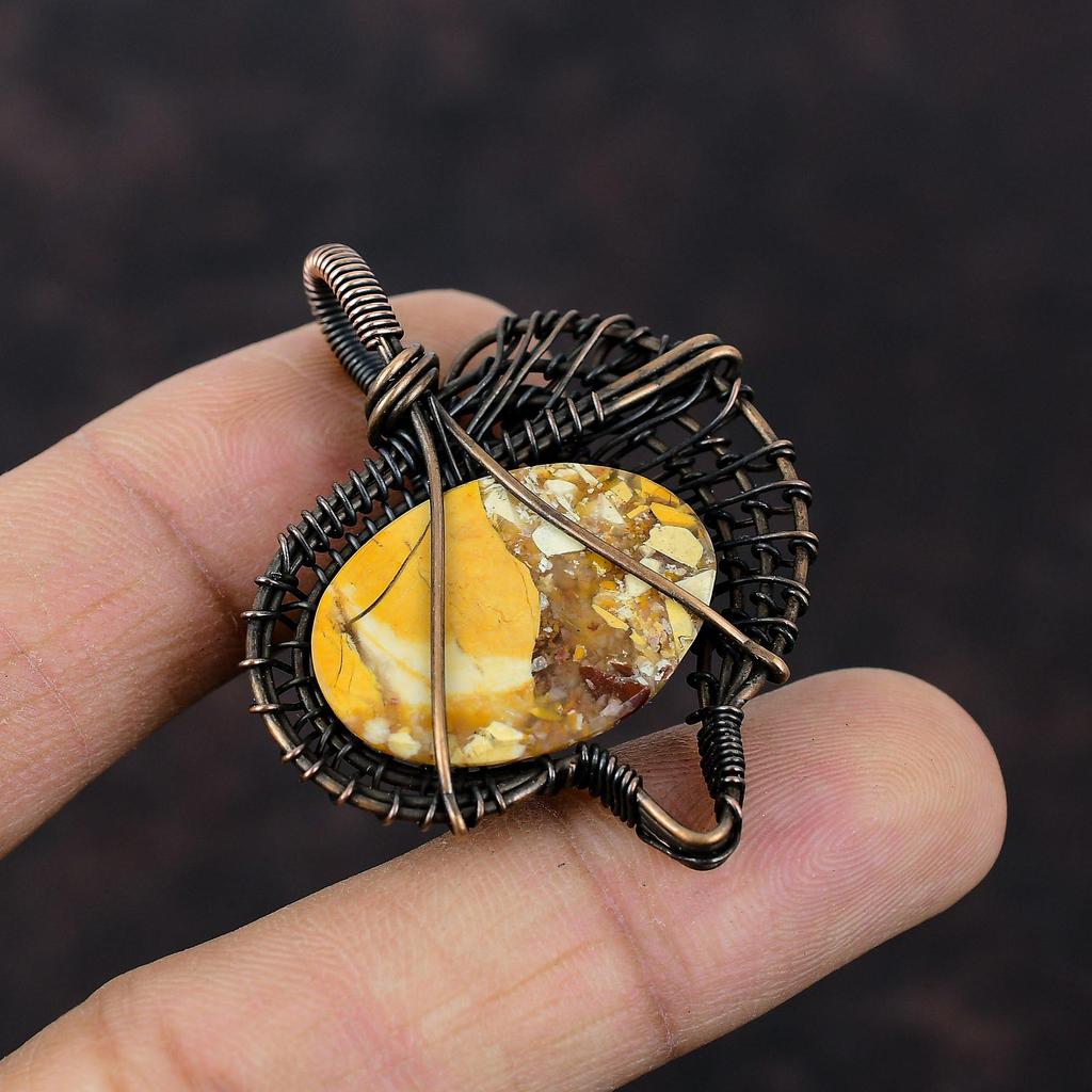 Подвеска из брекчиированного мукаита, обернутая медной проволокой, оригинальный драгоценный камень, ювелирное изделие последнего дизайна, кулон ручной работы из меди, подарок для мамы