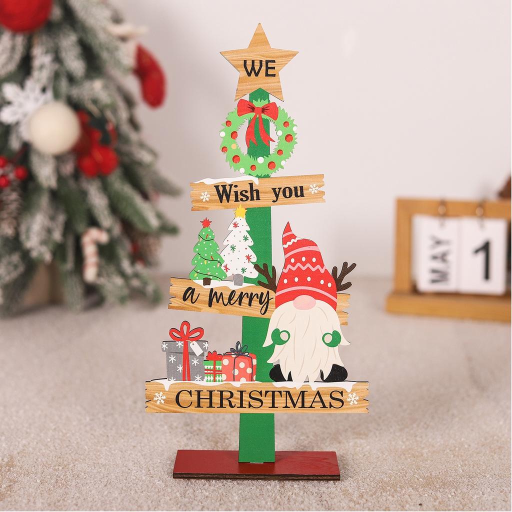 Christmas Home Decoration, Colorful Wooden Christmas Table Setting, Cartoon Santa Claus Wooden Ornaments