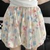 Цветочные шорты с высокой талией женские летние с широкими штанинами, цветные, свободная одежда