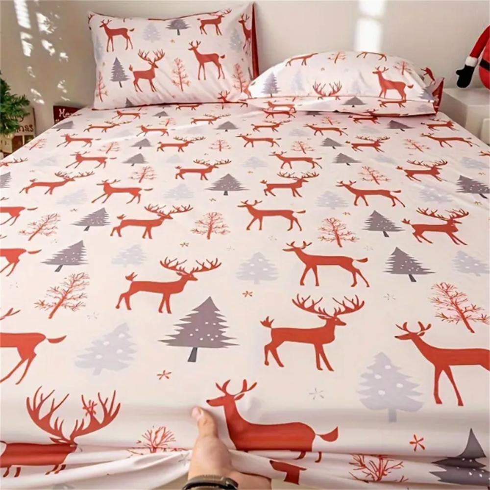 Рождественская тематика Дизайн шапки Санты 3-предметный комплект постельного белья-100% полиэстер микрофибра Машинная стирка Наматрасник Простыня