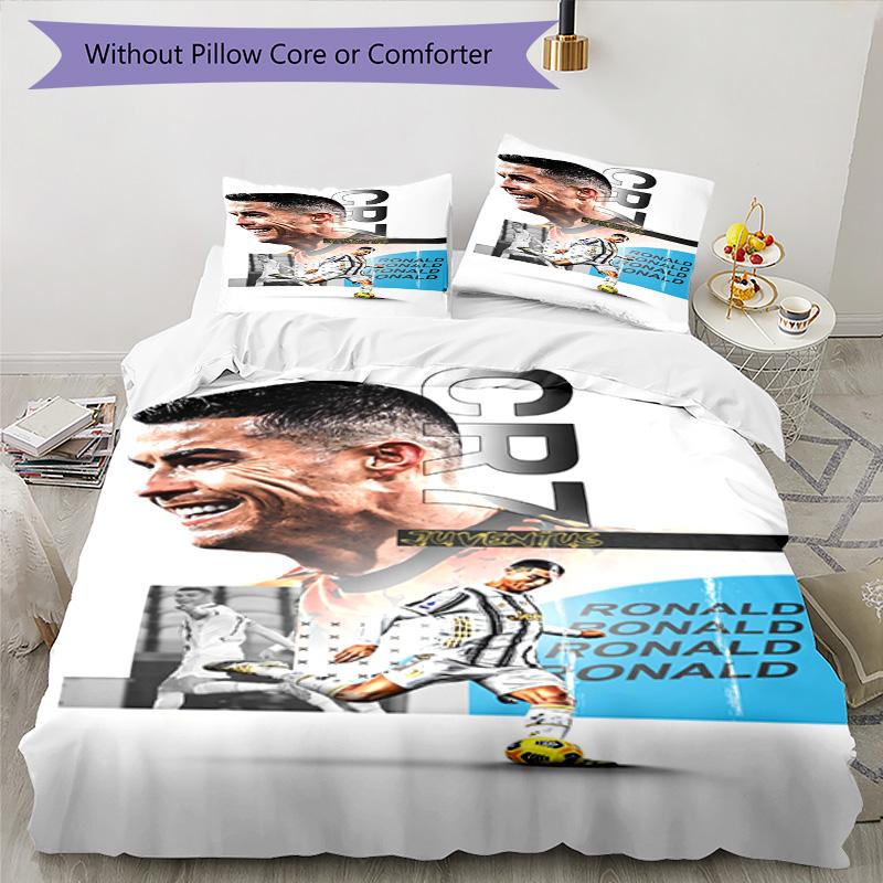 Ronaldo's Powerful Football Legend Bedding Set, Breathable Duvet Cover with Pillowcases, Soft Bed Linen for Bedroom Home Decoration, Perfect Festival