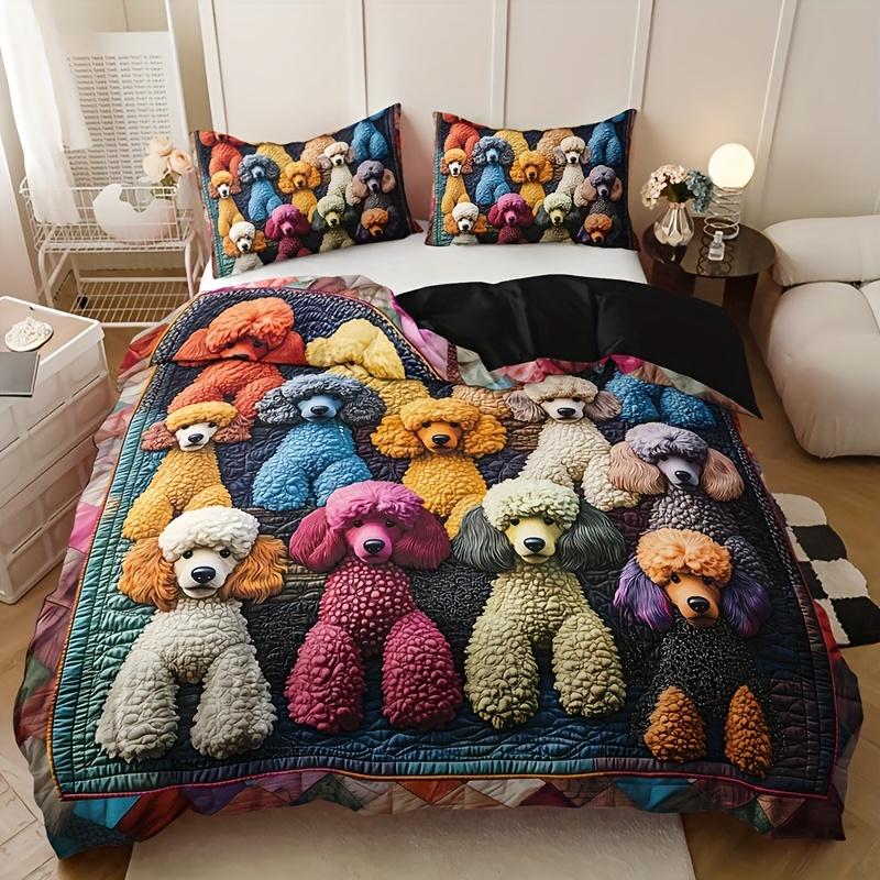 Красочный плюшевый игрушечный пес Животное Комплект пододеяльника 1 пододеяльник+2 наволочки Печать высокой четкости Для дома и общежития