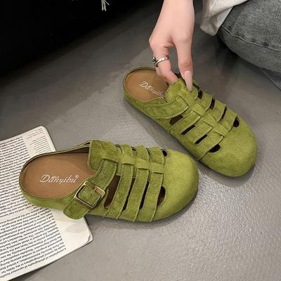 Плетеная сумка голова полушлепанцы женские летние новые однопедальные мягкая подошва желтые туфли-рыбья кость сандалии