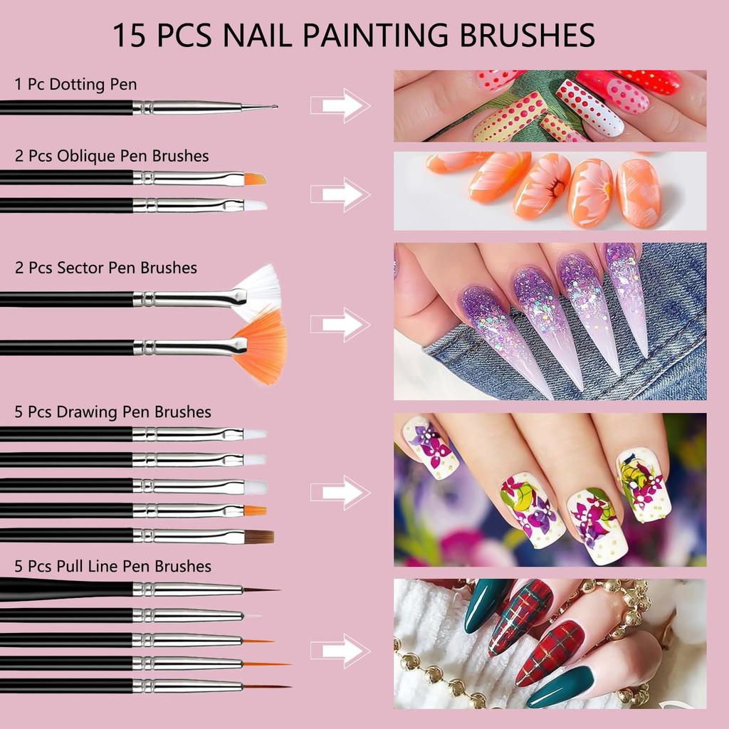 BORN PRETTY Nail Brush Set 31 Nail Brushes Gel Nail Brushes Plus Pen Stand and Palette Set Multiple Nail Line Brushes Nail Design Pen Painting Tools