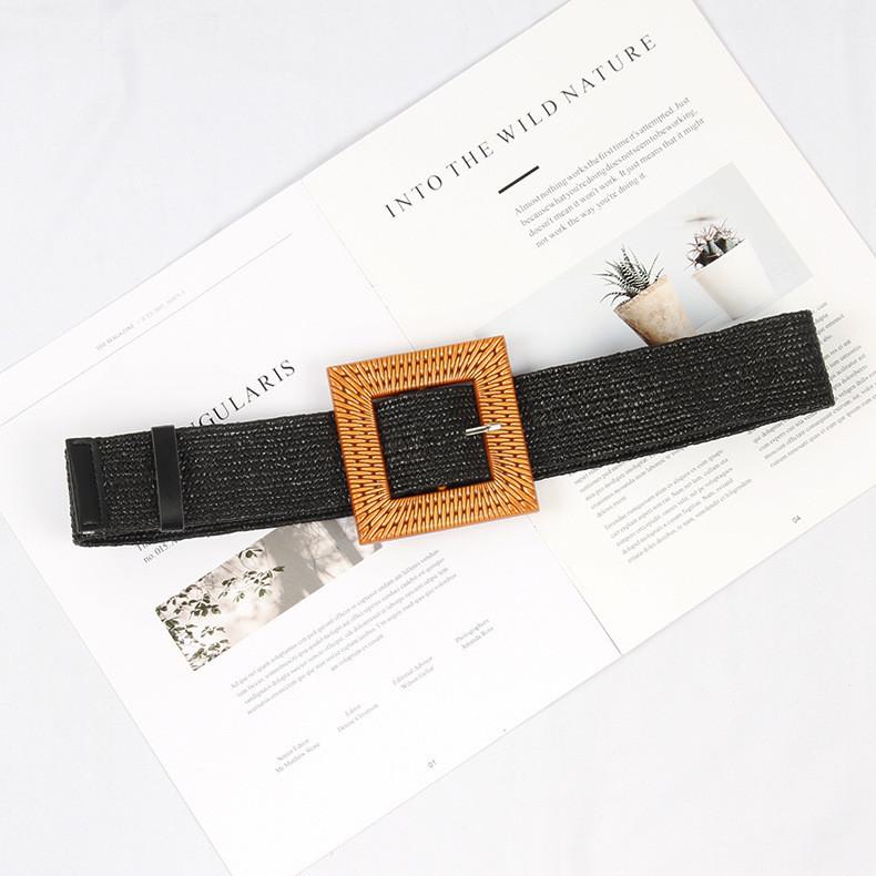 Womens Woven Cotton Linen Waist Belt With Large Round Buckle For Summer Beach Outfits