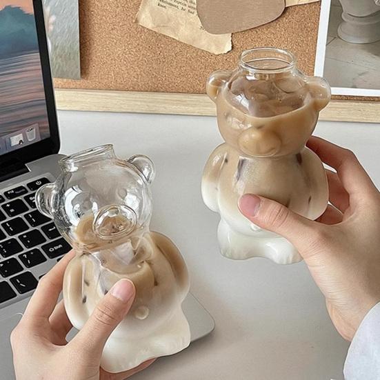 Yousheng 320ml Water Cup Bear Shape Glass Mug Heat-Resistant High Borosilicate Glass Coffee Tea Juice Drinking Bottle