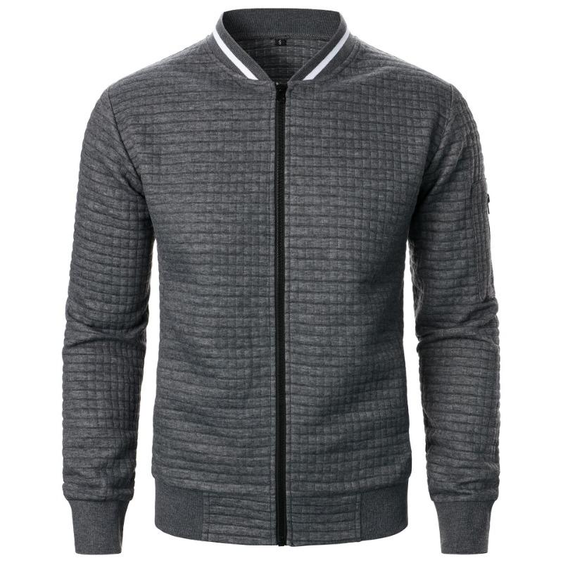 Men S Solid Color Zip Up Stand Collar Long Sleeve Cardigan Sweatshirt