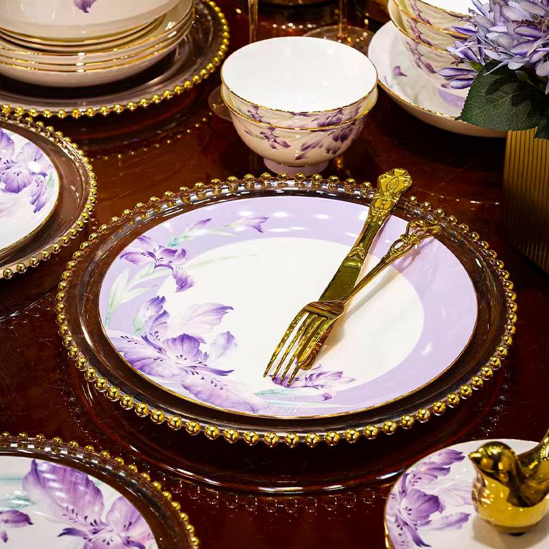 Роскошный набор посуды из костяного фарфора с золотой росписью «Гочао»: Новый подарочный набор из миски и тарелки в китайском стиле.