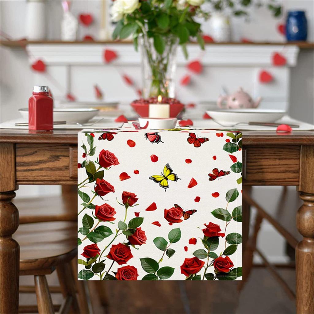 Роза Льняной Настольный Флаг День Святого Валентина Украшение Стола Скатерть Подушка Скатерть Домашняя Ткань