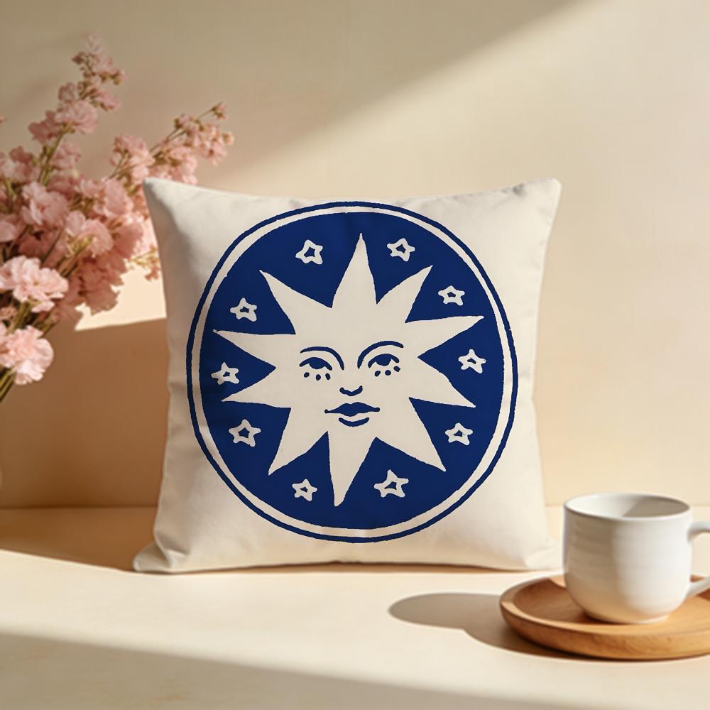 Radiant Sun Face Cushion Cover Soft Pillow Cases for Home Bedroom Living Room Sofa