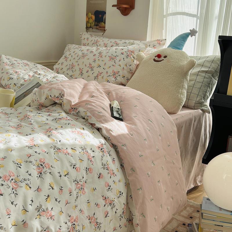 Комплект из четырех предметов из чистого хлопка, счет 60, утолщенное постельное белье из чистого хлопка, комплект из трех предметов, длинноволокнистый хлопок, небольшой свежий пододеяльник, простыня на подгонке.