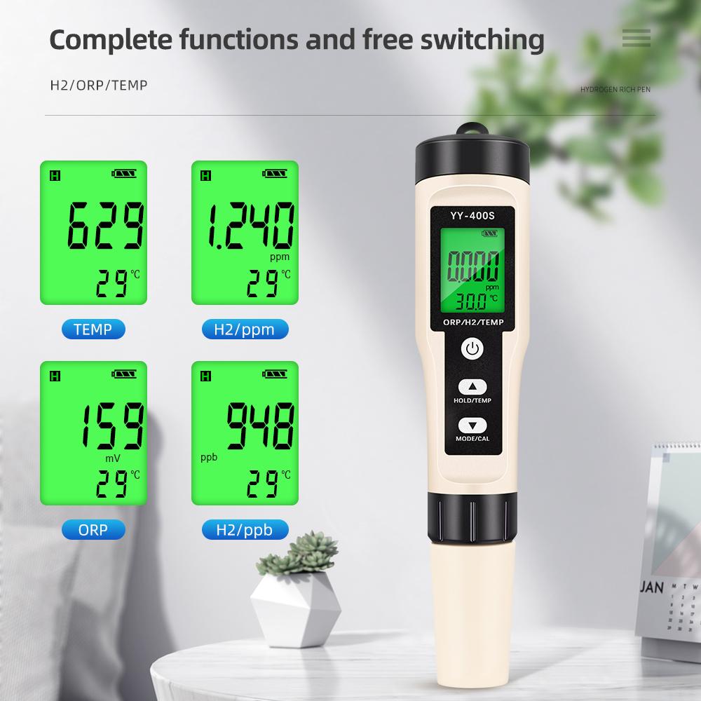 Hydrogen Water Tester Monitor H2 PH ORP TEMP Meter 4 in 1 Water Quality Analyzer Rich Hydrogen Test Pen for Aquariums Pools Spa