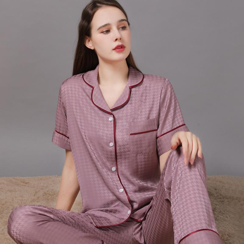 Летний набор пижам для пары из ледяного шелка 2022 г. - с коротким рукавом и длинными штанами для мужчин и женщин