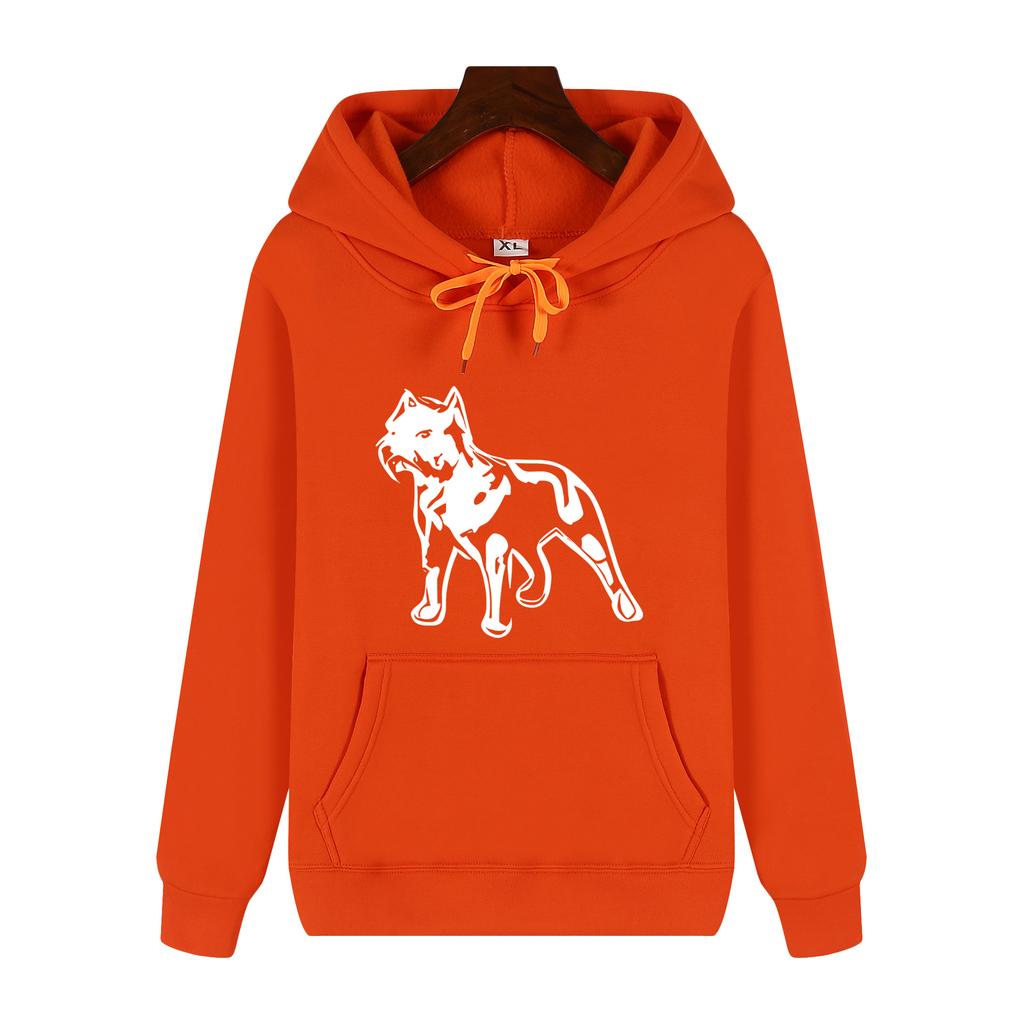 Unisex Staffordshire Terrier Silhouette Print Black Hoodie, Casual Long Sleeve Kangaroo Pocket Pullover with Dog Pattern