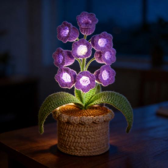 Lily of The Valley Lamp Crochet Artificial Flower Night Light Handmade Potted Plant Table Lamp for Women Wife Girlfriend Birthday Christmas Valentine