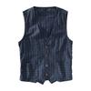 British Style Men Waistcoat V-neck Collarless Striped Print with Vest Coat Sleeveless Pockets Single Breasted Vest