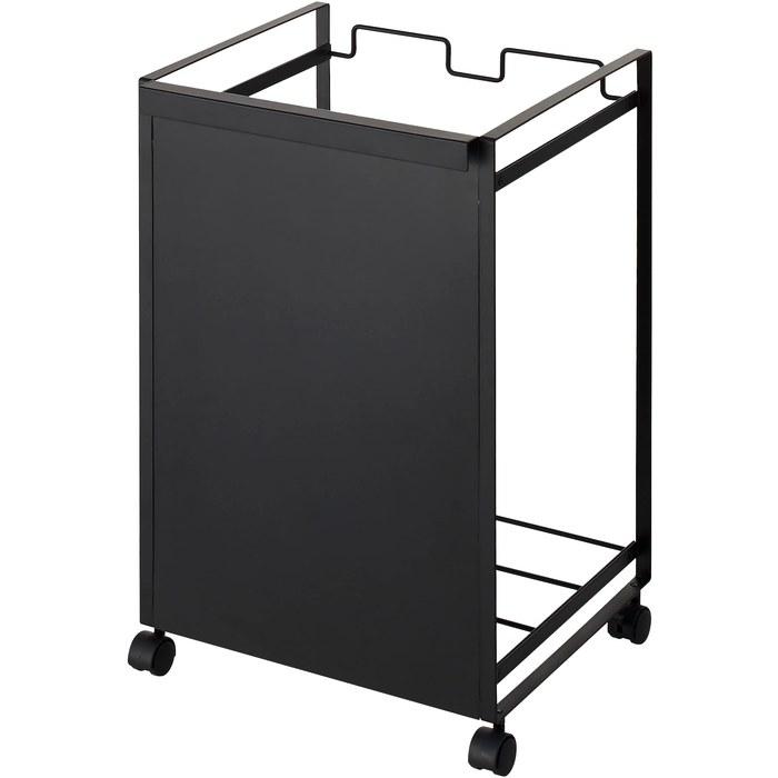 Yamazaki Tower Trash Wagon with Concealed Bins, 2-Compartment, Black. 4331. 15.7x12.6x21.7 inches.
