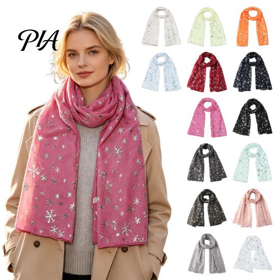 Soft Fabric Winter Gift Glitter Sparkly Foil Snowflake Print Scarf for Women, Christmas Warm Fashionable Neckwear Theme Shawl Wrap, Fall Lightweight