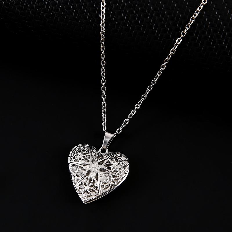 Heart Frame Stainless Steel Cross Chain Necklace with Mirror Finish Pendant