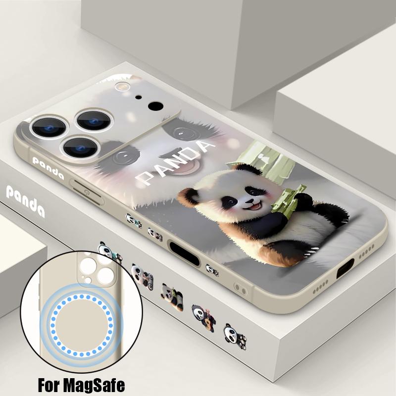 Чехол для iPhone 17 Pro Max Милый рисунок Маленький Панда Магнитный Для Magsafe Силиконовый Чехол Для iPhone 16 Pro Max Funda iPhone 15 14 13 12 11 16E Air