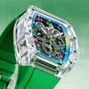 Bugatti Watch Men'S Barrel-Shaped Multifunctional Three-Eye Acrylic Transparent Case Mechanical Watch