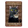 1 шт. Металлическая табличка WhimsyCat Черный кот с кофе - Юмористическая железная настенная декоративная табличка, 8x12 дюймов, винтажный стиль, жестяное искусство для дома, B