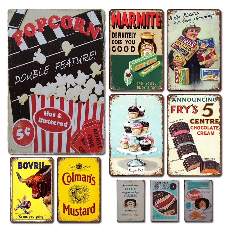 Shabby Chic Popcorn Metal Poster Tin Sign Vintage Cinema Dining Room Decor Plaques Retro Hot Dog Metal Plate Kitchen Accessories