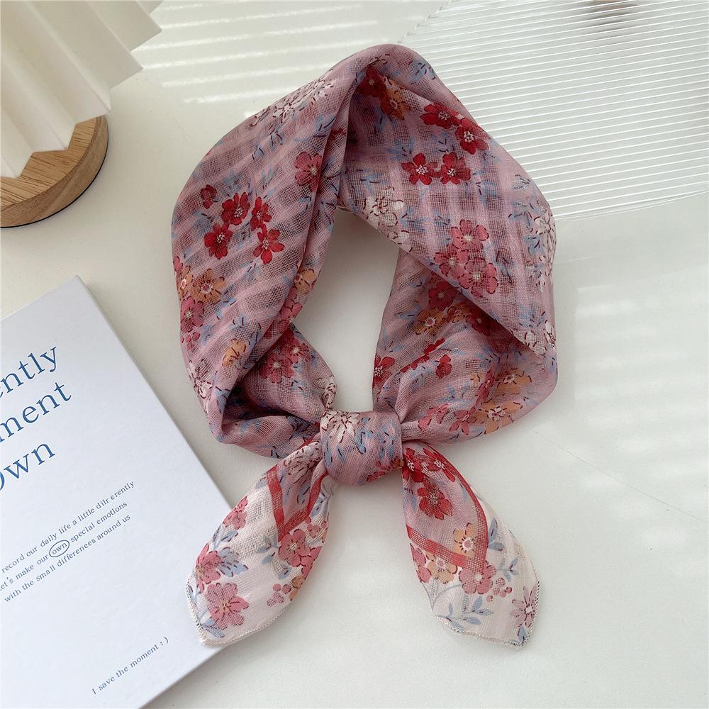 Cotton And Linen Small Square Scarf Silk Scarf Women'S Spring And Autumn New Style Artistic And Versatile Fashionable Temperament Headband Scarf