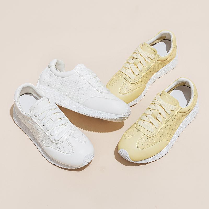Women Genuine Cowhide Leather Sneakers Breathable Platform Walking Shoes Soft OutSole Casual Lace Up Retro Running Trainers