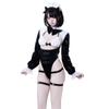 Косплей горничной Эротический Экстремально Сексуальный Сексуальный ПУ Кожа SM Стринги Моэ Дьявольское Искушение Нижнее Белье Облегающий Бондаж Эмалевый Костюм Один Размер Черный [SENMHS]