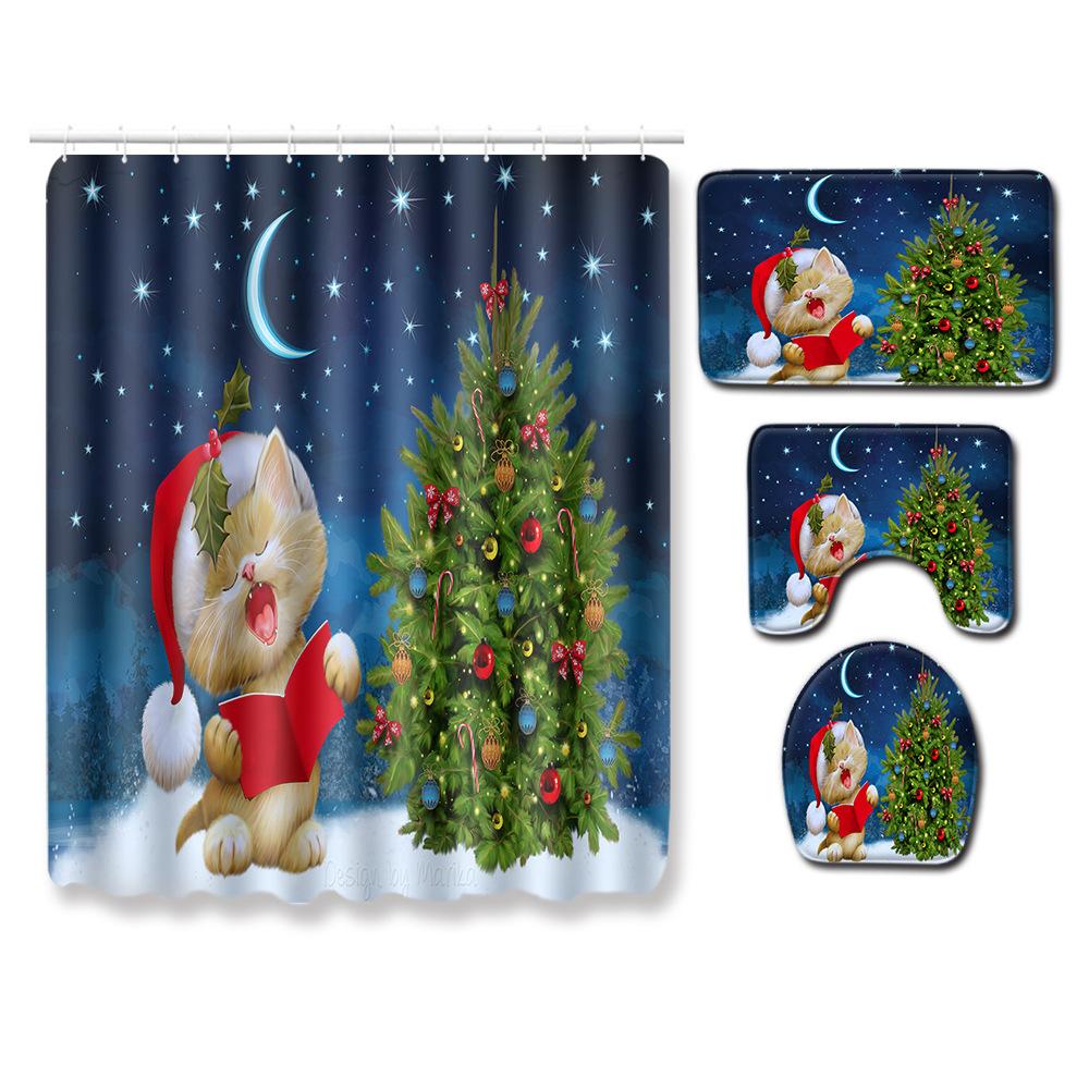 Christmas Bathroom Four-Piece Combination Set Household Door Mat Bedroom Floor Mat Living Room Carpet