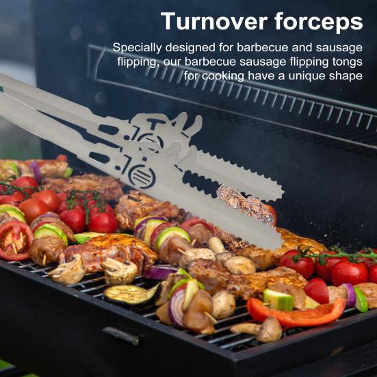 BBQ Tongs Stainless Steel Kitchen Tongs Heat Resistant Non-Slip Grip Metal Pliers for Grilling Rust-Proof Barbecue Clamps for Picnic Camping Cooking