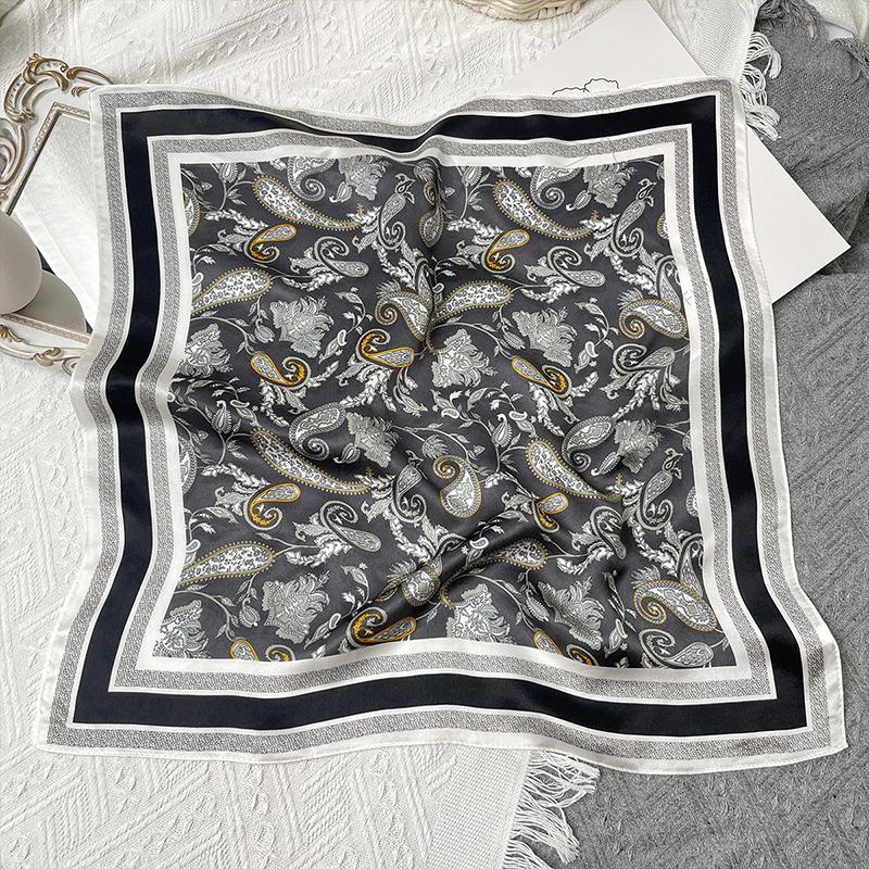 1pcs 70cm Leaf Cashew Flower Silk Scarf for Women Imitation Silk Retro All-match Headwear Bag Decoration Clothing Square Scarf