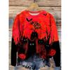 Women's Long Sleeve T-shirts Halloween Theme Black Cat Graphic Streetswear Polyester Tops Casual Pullover Women's Clothing
