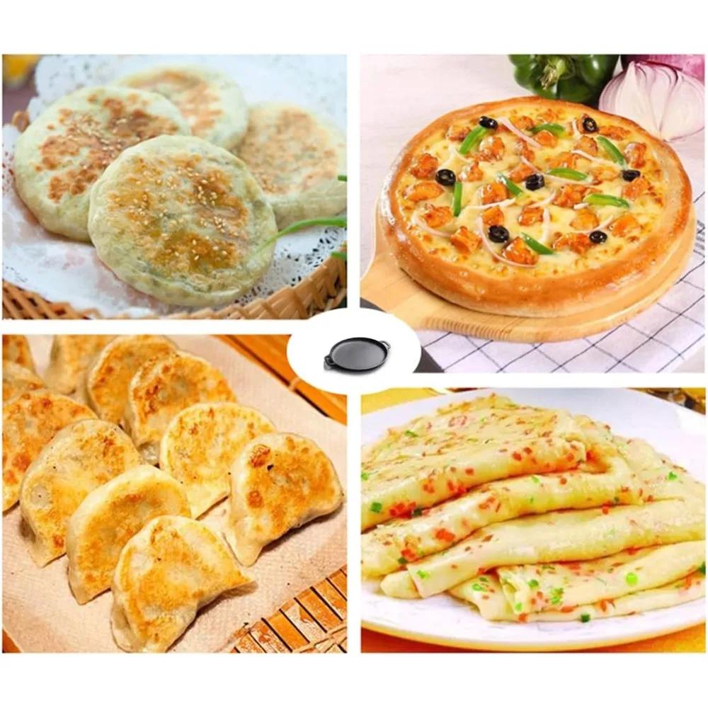 1Pcs Round Double Handle Cast Iron Frying Pan Grill Pancake Pizza Pan Kitchen Cooking Pan for Camping Pancakes and Pizza