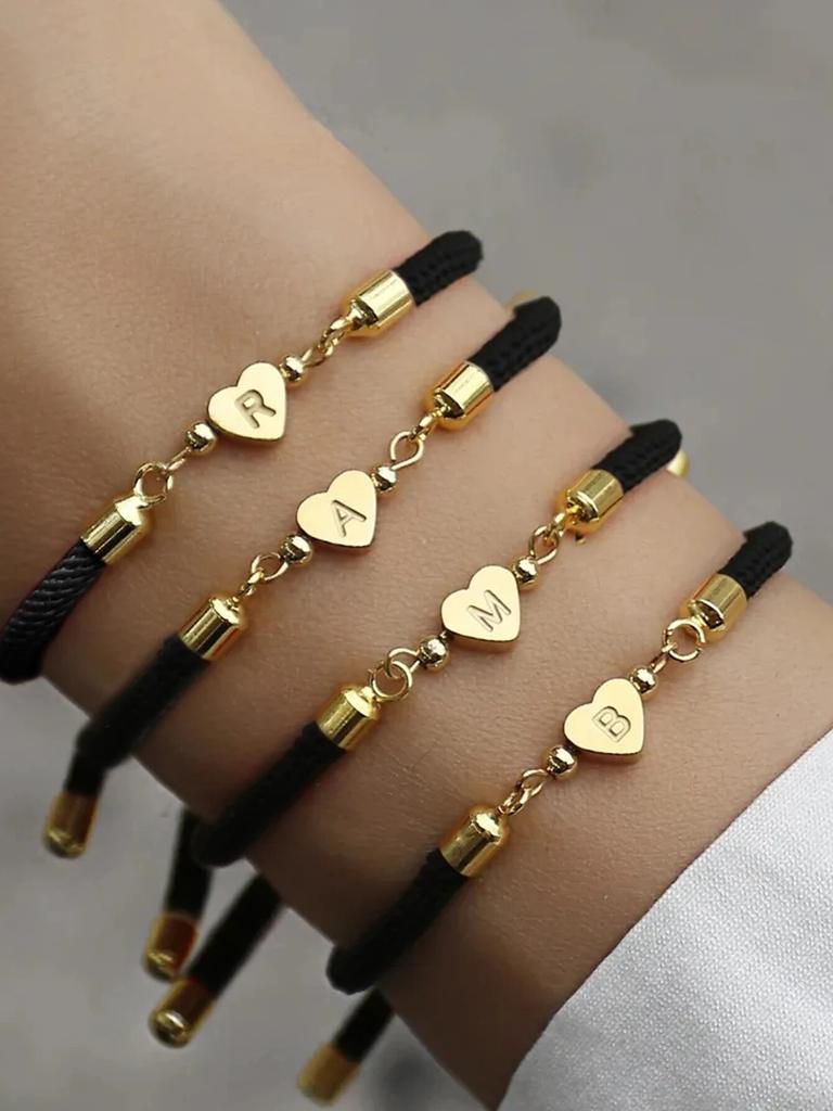 1pc New Classic A-Z Heart Initial Letter Bracelet Women Simpel Adjustable Colorful Rope Bracelet For Women Jewelry Gift