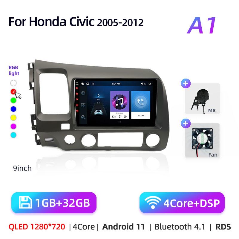 9" Android 12 Carplay автомобильный стерео радиоприемник для Honda Civic 8 2005 - 2012 мультимедийный плеер навигация GPS 2 Din 4G аудио DVD