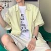 INCERUN Мужские рубашки свободного покроя с коротким рукавом и лацканами на молнии, летние, в полоску, топы