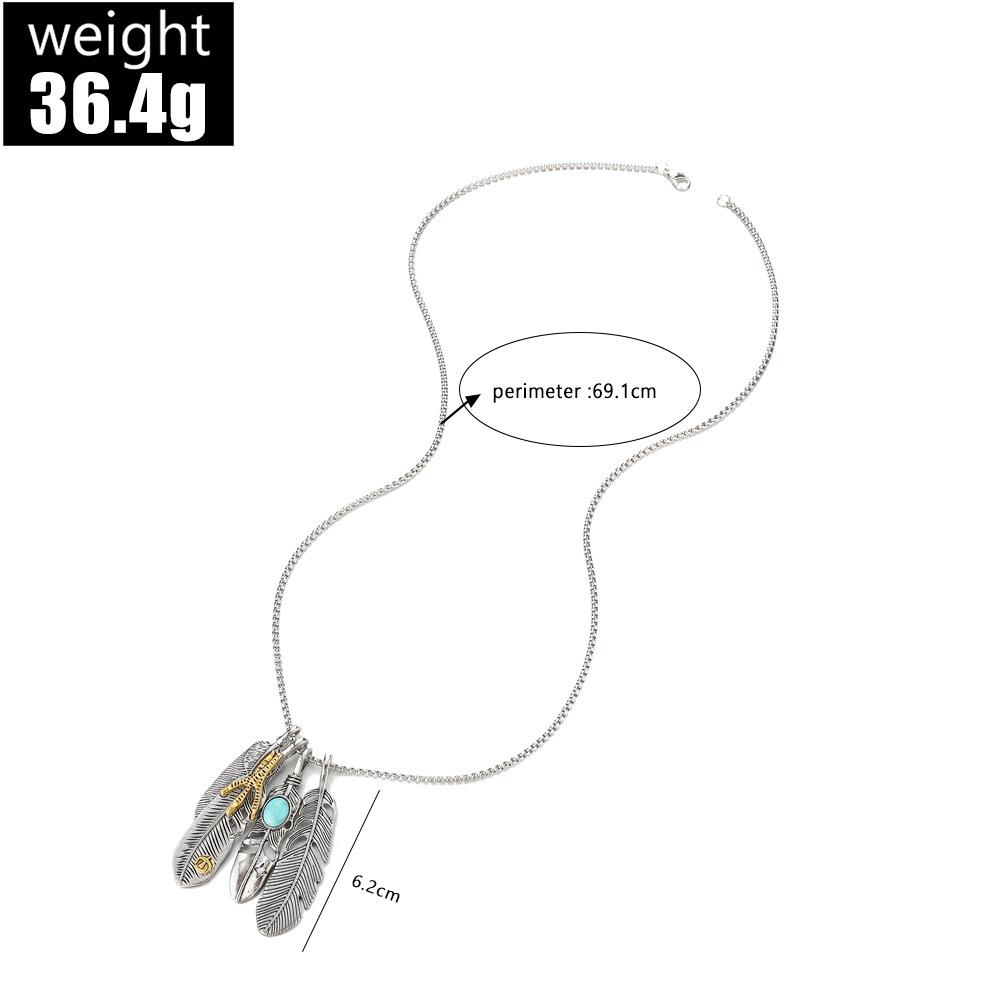 BLINGBAY Women's Pendant Necklace New Vintage Versatile Cool Bohemian Turquoise Feather Necklace Fashionable Modern Jewelry Gift