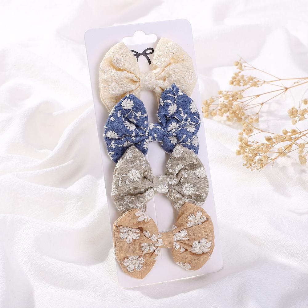 4Pcs/Set Sweet Hair Bows Hair Clip Children Lovely Bowknot Hair Pins for Baby Girls Hair Accessories Print Hollow Hairgripe Gift