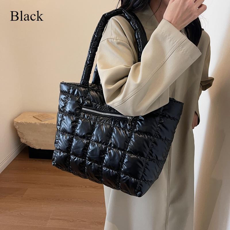 Зимняя сумка через плечо для девочек, большая вместительная сумка с глянцевой поверхностью, однотонная сумка, простой стиль для покупок, путешествий, работы, хранения вещей