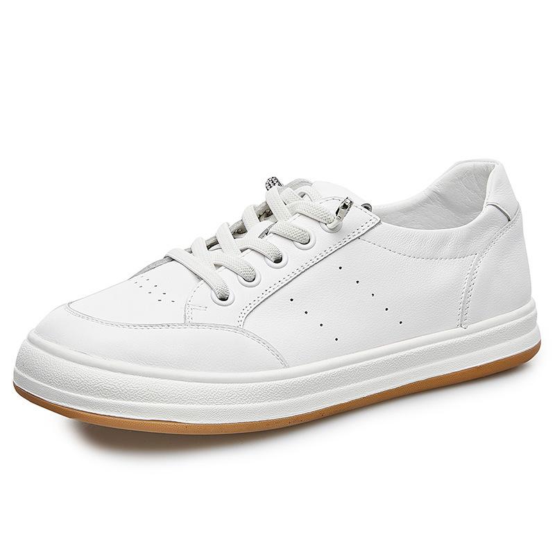 Маленькие белые туфли из натуральной кожи с первым слоем, женские универсальные весенне-осенние новые повседневные туфли на плоской подошве, утягивающие кроссовки